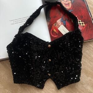 Anthropologie Black Sequin Top